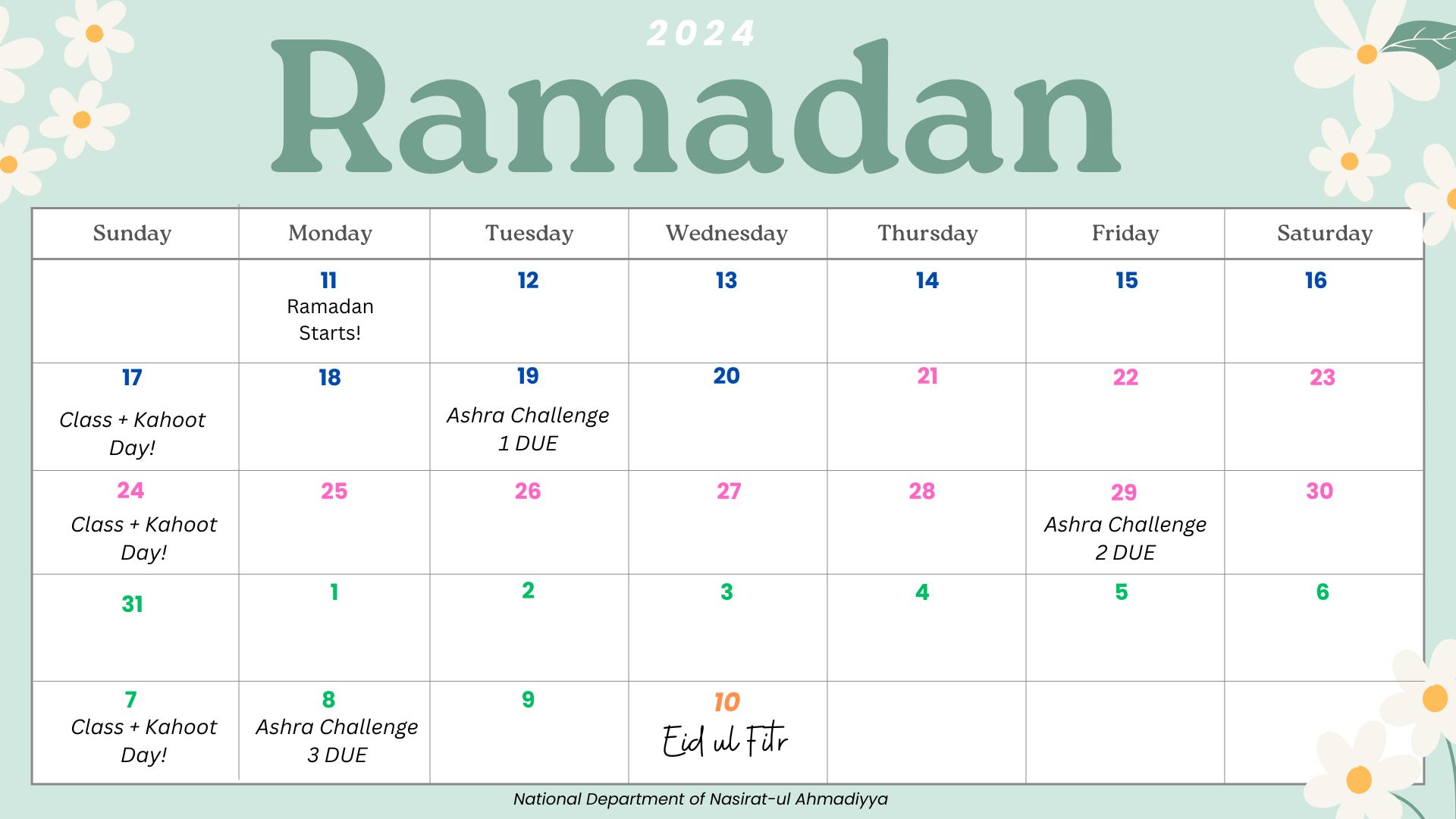 Ahmadiyya Canada Ramadan Calendar 2024 Eddie Gwennie